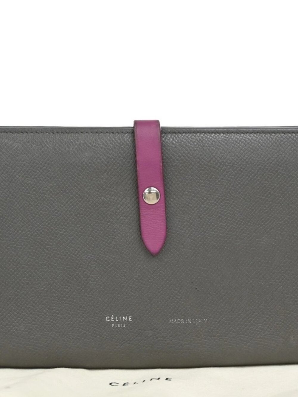 CELINE Logo Strap Bifold Long Wallet Purse Leather Pink Gray Italy SHW 02KD009